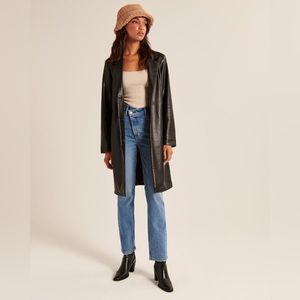 Abercrombie & Fitch vegan leather dad coat in black